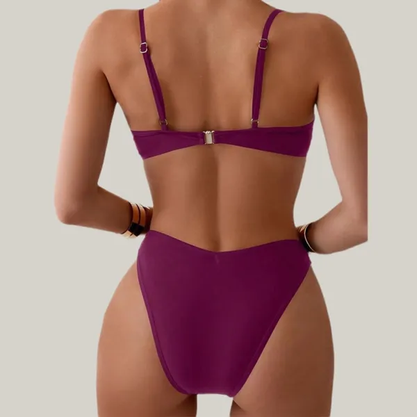 NWT Wine‎ Spaghetti Strap High Cut Push Up Underwire Bikini - Image 2