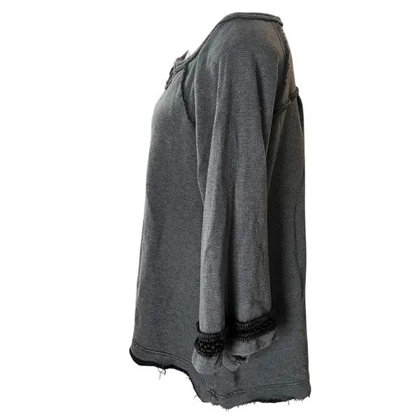 Free People Charcoal Gray Oversized Bell Crochet Notched V-Neck Top Medium‎ - Image 5