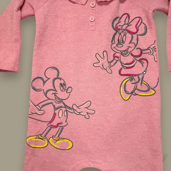 Disney Baby Mickey & Minnie Pink Waffle-Knit Romper 24M - Image 2