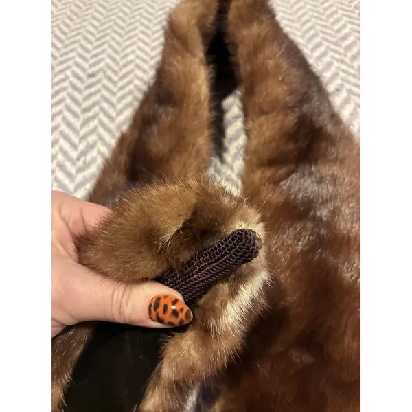 Vintage Genuine Mink Fur Collar Scarf Shawl Stole 35" Lined Light Brown Clips - Image 6
