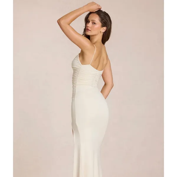 Oh Polly Elanora Deep V-neck Maxi Dress in Ivory Size M New - Image 3