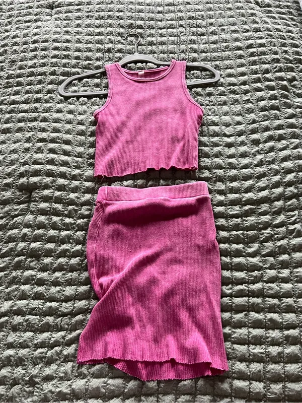 Mystique Boutique Hot Pink Ribbed Crop Tank and Ruched Skirt Set - Image 3