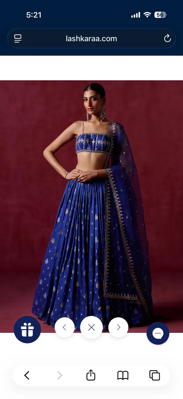 Royal Blue Embroidered Brocade Lehenga - Image 2