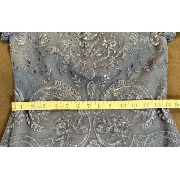 JJ's House Dark Navy Embellished Lace Formal Gown NWT Size 6 Beaded Sequins - Image 12