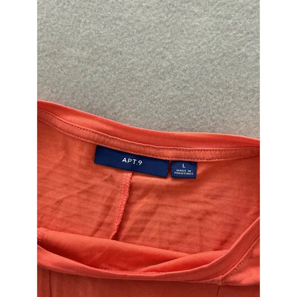 Apt. 9 Top Size L Coral Orange Short Sleeve Tie Front Knot Slub Modal Blend - Image 3