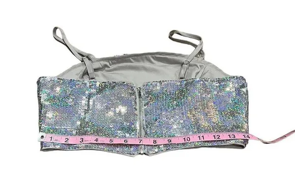 GB Women's Silver Sequin Bandeau Camisole Top Size M Party Sparkly - Image 5