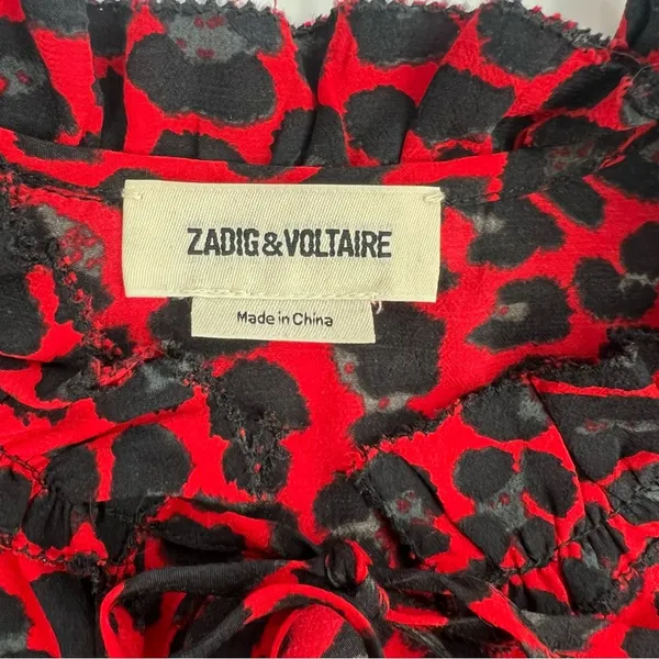 Zadig‎ & Voltaire Tibo Print Leo Ruffle Leopard Cheetah Top red XS - Image 5