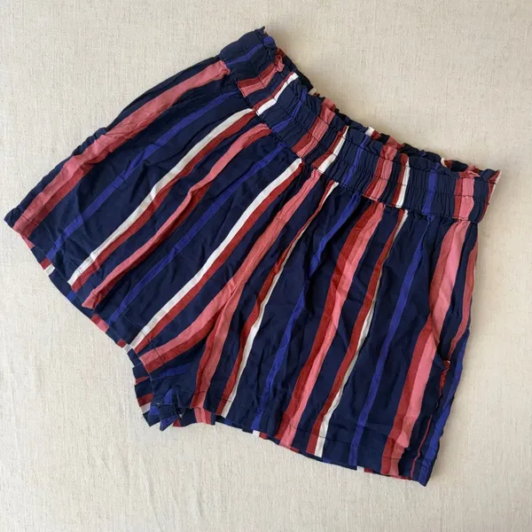 Angie Striped High Rise‎ Elastic Waist Shorts Navy Red Pink Small - Image 6