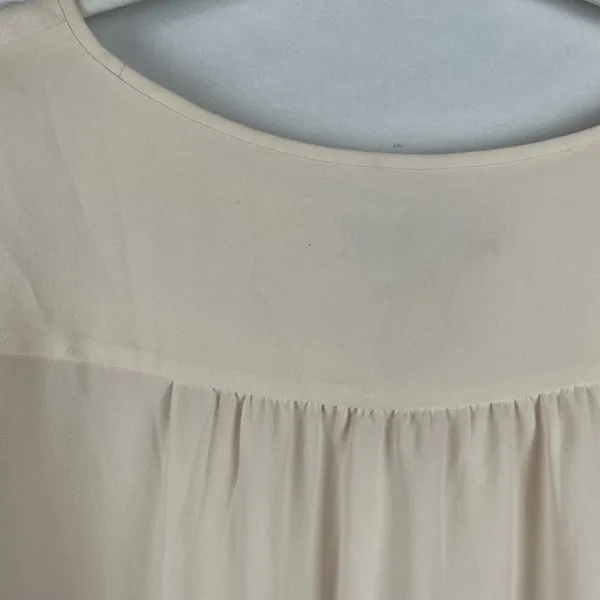 LOFT Women’s Cream Blouse Sheer Striped Sleeves Large - Image 6