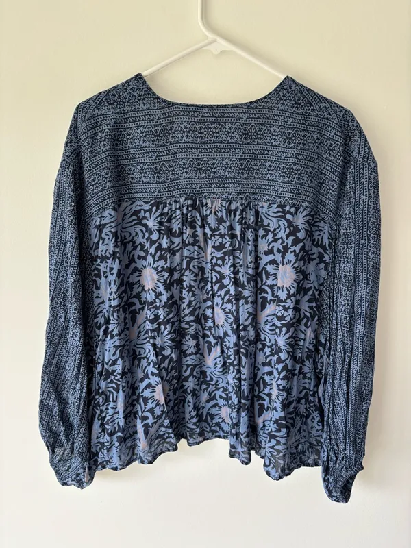 Free People Blue Floral Tie Front Cardigan Ballon Sleeve Boho Peasant Multiprint - Image 7