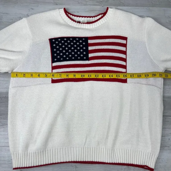 Vintage Carly Blake American Flag USA Ribbed Hem Crew Neck Sweater Large - Image 8