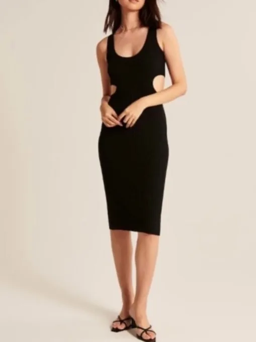 Abercrombie & Fitch Elevated Knit Cutout Midi Knit Dress Black Size Small - Image 2