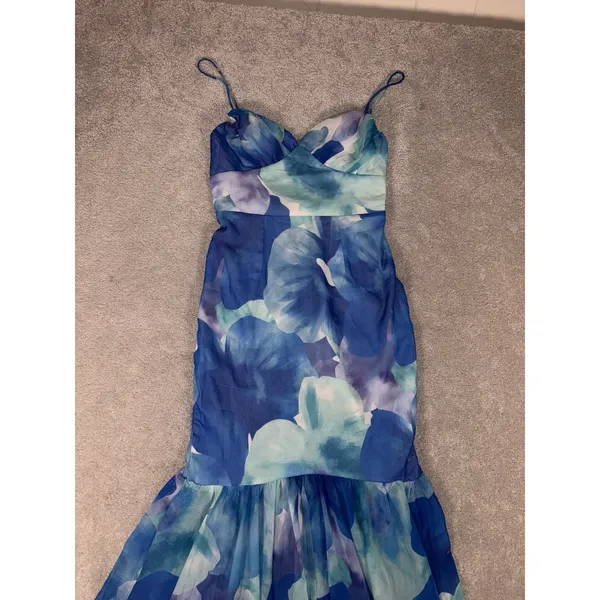 Here‎ Comes The Sun Sunni Low Back Midi Dress Floral Blue Xs Fit & Flare - Image 5