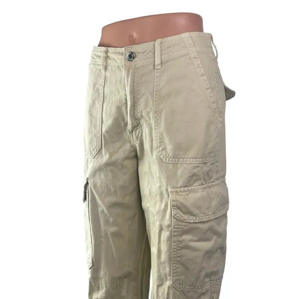 Zara Women's Cream Beige Khaki High Rise Straight Cargo Trousers Pants Size 4 - Image 3