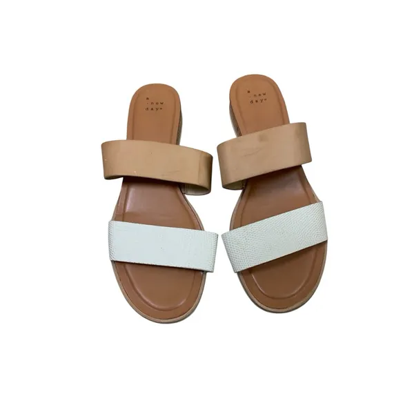 A‎ New Day Tan White Double Strap Slide Sandals Comfort Cork Platform Boho 10 - Image 2