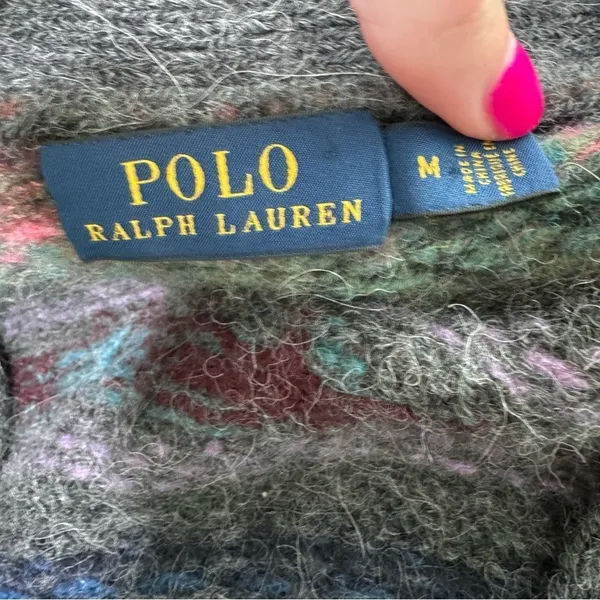Polo Ralph Lauren Alpaca Wool Cardigan Sweater Medium Gray Stripe - Image 2