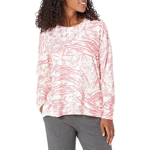 PJ Salvage Loungewear Set Women’s L Pink White Tiger Long Sleeve Shorts Pajamas - Image 9