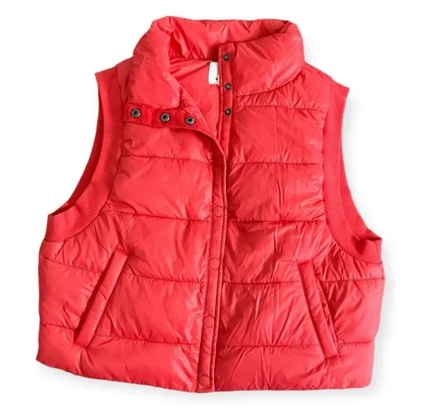 Womens Coral Snap-Up Puffer Vest - Image 2
