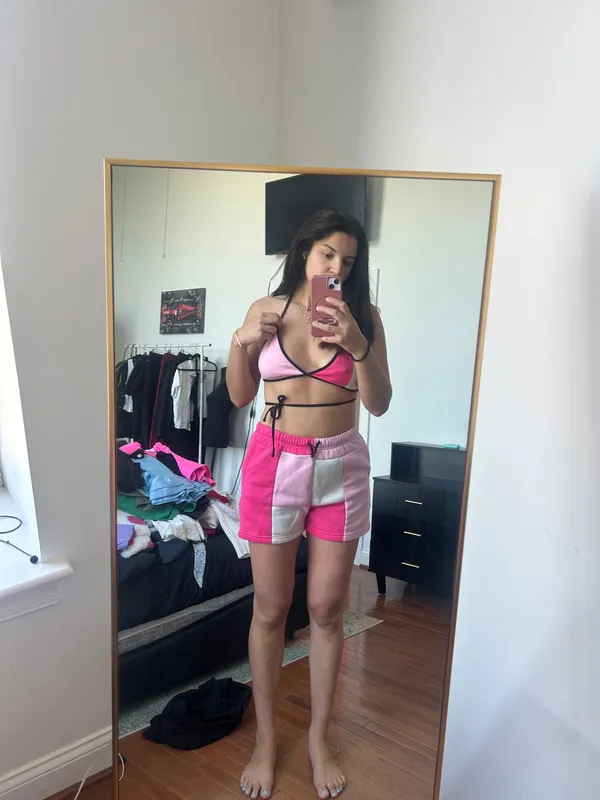 SheIn Pink checkered shorts and top set - Image 2