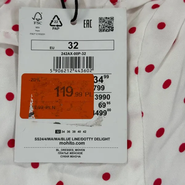 Mohito Women Polka Dot Off Shoulder Ruffle‎ Midi Dress White Red Size 32 NWT - Image 3