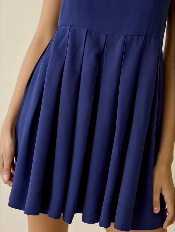 Urban Outfitters UO Popover Pleated Babydoll Mini Dress Navy Small - Image 5