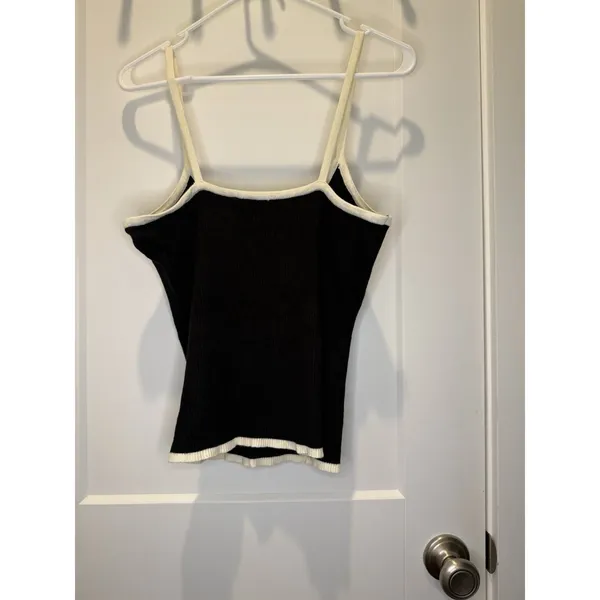 Women’s Lioness Ribbed Knit Cami Top Bow Cutout Black White Contrast Tank Large - Image 5