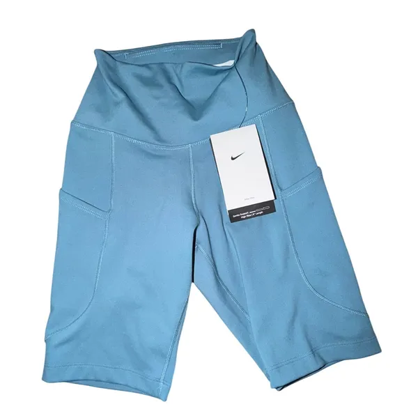Nike One Dri-FIT Womens High Rise 8 Inch Biker Shorts Teal Blue FZ6758-008 XS - Image 2