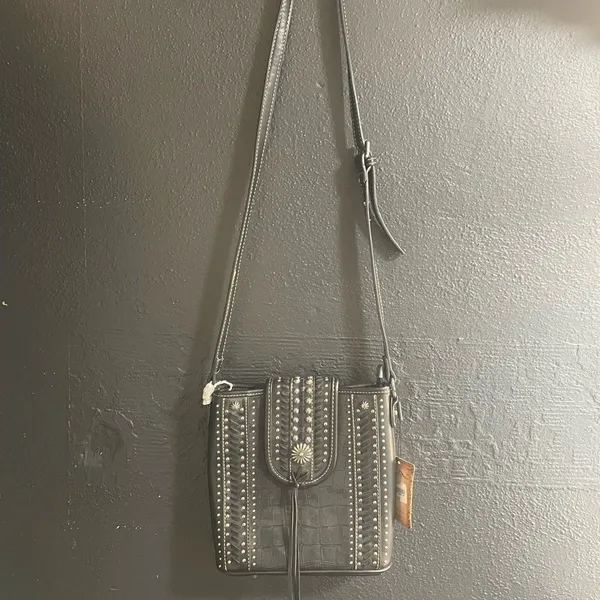 Montana West Black Crocodile Embossed Studded Crossbody‎ Shoulder Bag - Image 2