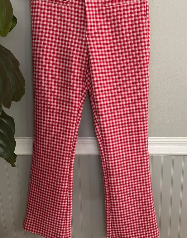 Zara NWT Red Pink Gingham Flare Cropped Pants - Image 5