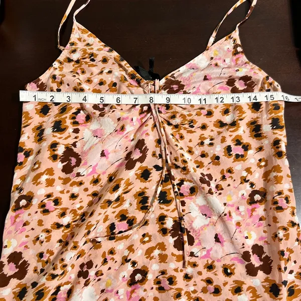 Paige Cicely Silk Camisole Leopard Floral Cinch Front Pink Tan Small - Image 12