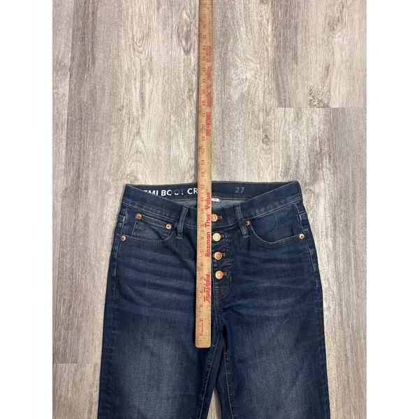 J.Crew Demi Boot Crop Dark Wash High Rise Button Fly Raw Hem Jeans 27 - Image 6