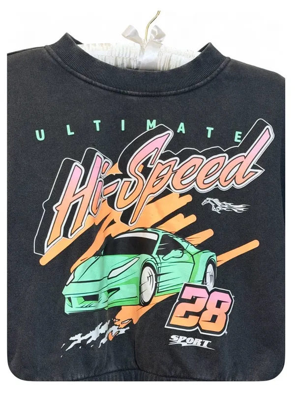 H&M Divided Women’s Ultimate Hi-Speed Racing Car Faded Black Cropped Sweater M - Image 6