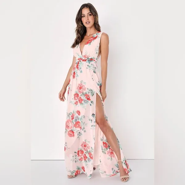 Lulu’s Garden Meandering Maxi Dress Blush Floral NEW WITH TAGS Small - Image 6