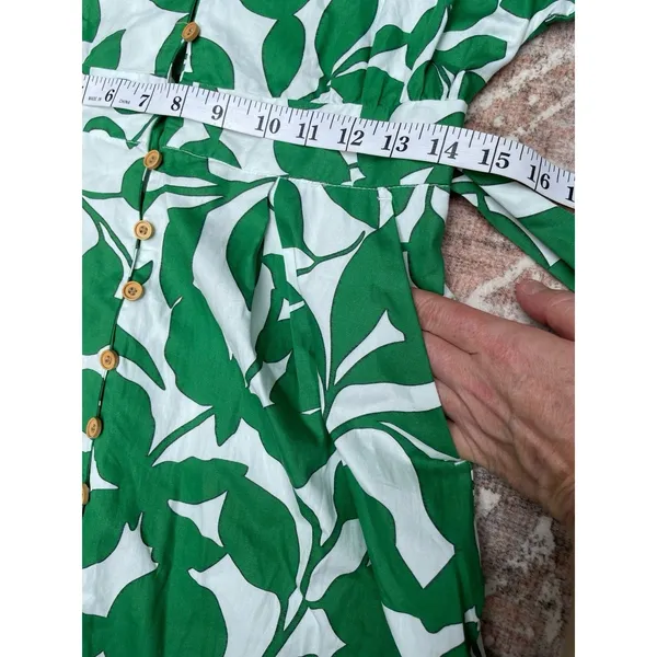 Coastal White Green Botanical Cotton Maxi Shirt Dress Belted Pockets Zara M - Image 15