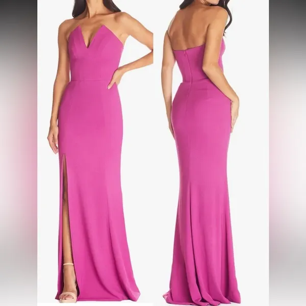 NWOT Dress the Population Fernanda Strapless Evening Gown sz S hibiscus pink - Image 2