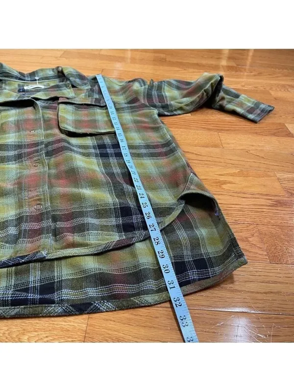 Free People We The Free Izzy Cargo Shirt plaid oversized Shacket Green Grunge M - Image 13