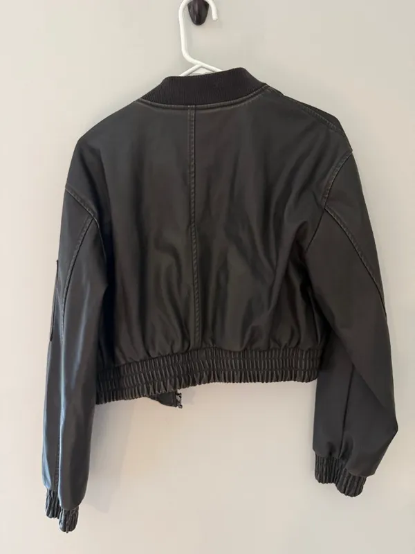Haute Monde Dark Brown Faux Leather Cropped Bomber Jacket Women’s M - Image 6