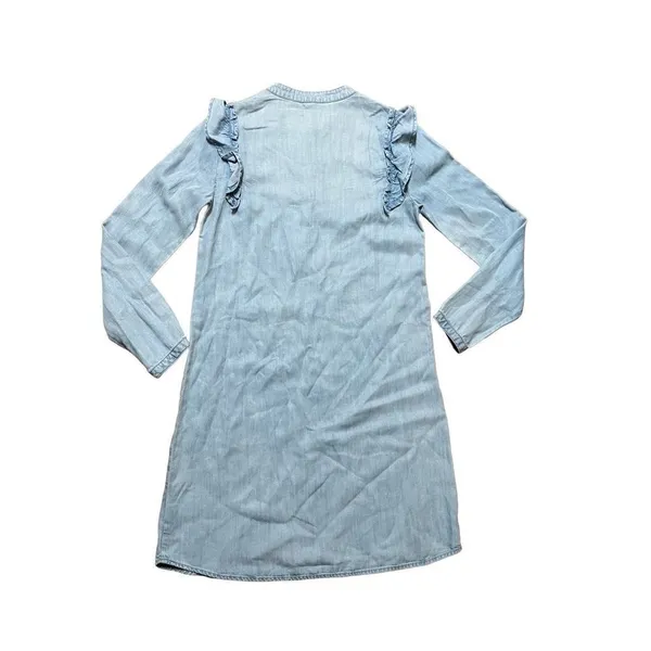 Anthropologie‎ Cloth & Stone Blue Denim Chambray Ruffle Shirt Dress XS - Image 3