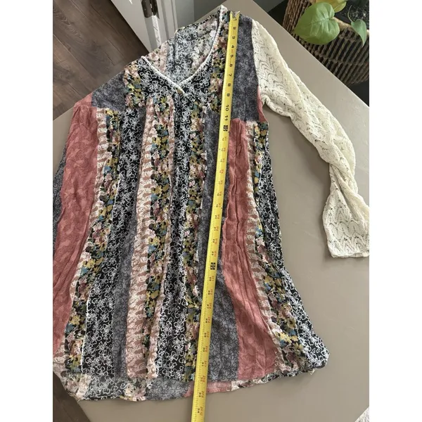 Kori America Boho Patchwork Lace Sleeve Babydoll Dress Women’s Large Tunic - Image 7
