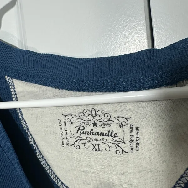 Y2K Panhandle Waffle Knit Thermal Top Womens XL Blue Lace Up‎ Floral Embroidered - Image 4