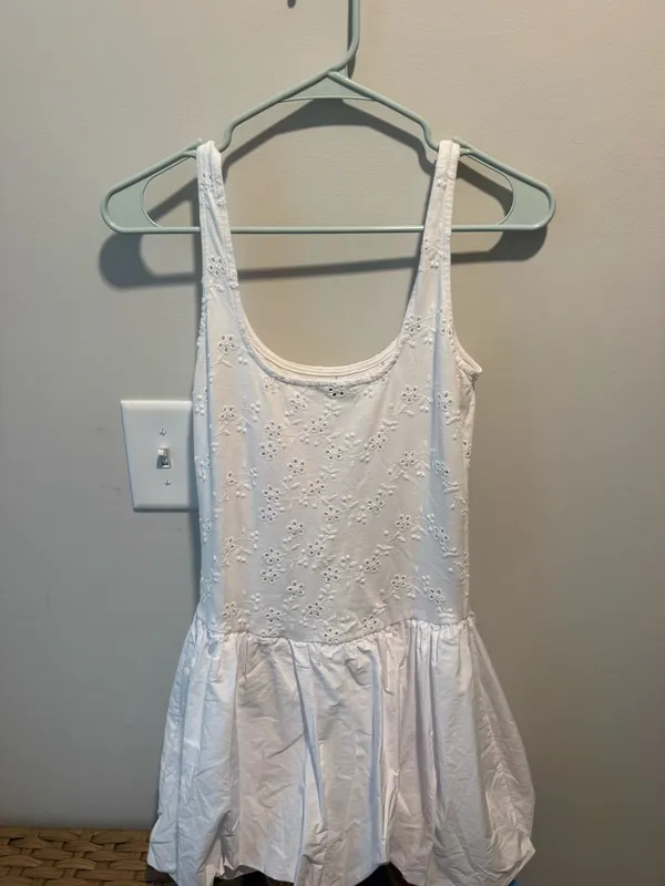 Zara White Eyelet Bubble Hem Dress - Image 2