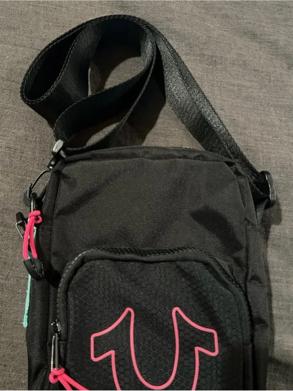 True Religion Black Crossbody with Pink Logo Accents - Image 3