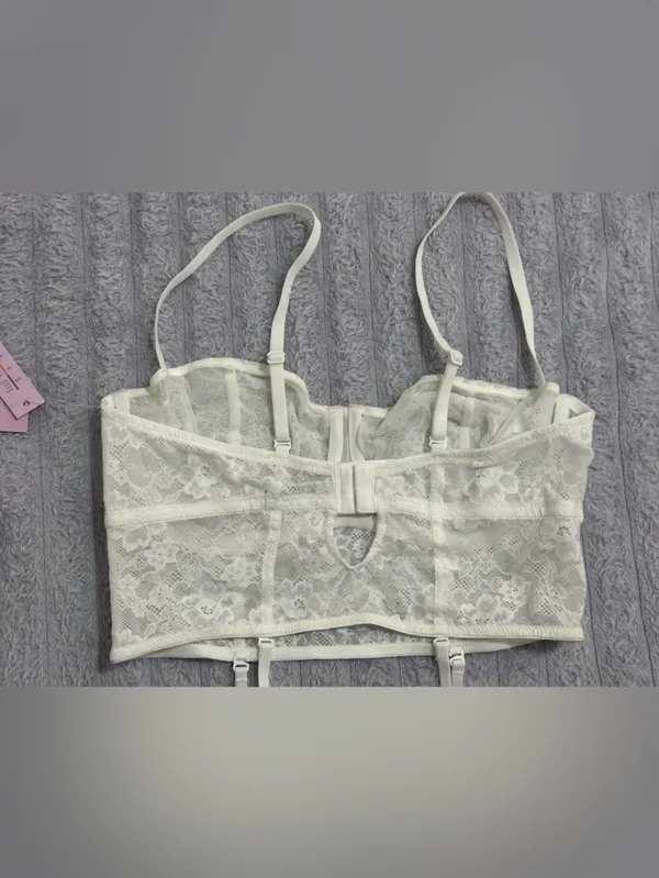 wild fable White Lace Longline Bustier Bralette with Garter Straps - Image 4