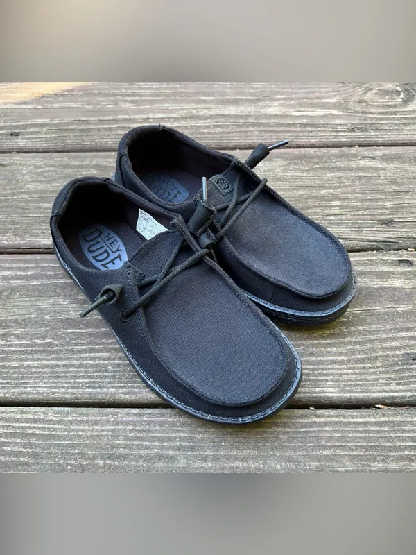 Hey Dude Wendy Canvas Mono Women’s Black Minimalist Loafers/Shoes|Size:W5 EU:36 - Image 2