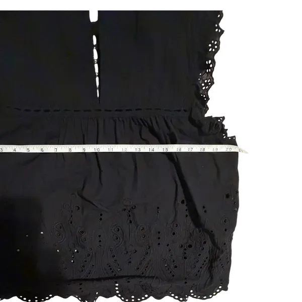 Adiva Black Eyelet Embroidered Sleeveless Top Ruffle‎ Neck Cotton Blouse Large - Image 9