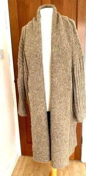 ZARA Tan Ribbed Knit Long Coat Cardigan Jacket - Image 13