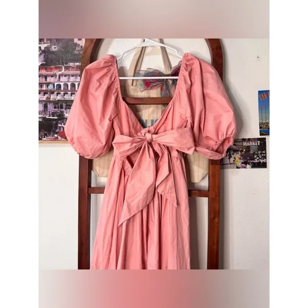 Abercrombie and Fitch O-Ring Backless Midi Puff Sleeve Dress Pink - Image 6