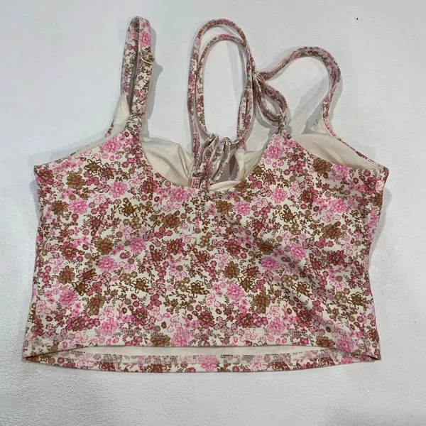 JoyLab Floral Longline Sports Bra Small Pink Brown Strappy Yoga Crop Top - Image 4