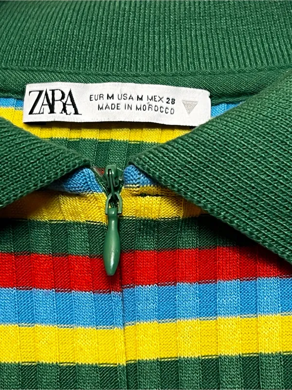 ZARA Multi-Colored Striped Ribbed Knit Polo Zip-Up Shirt Size M - Image 10