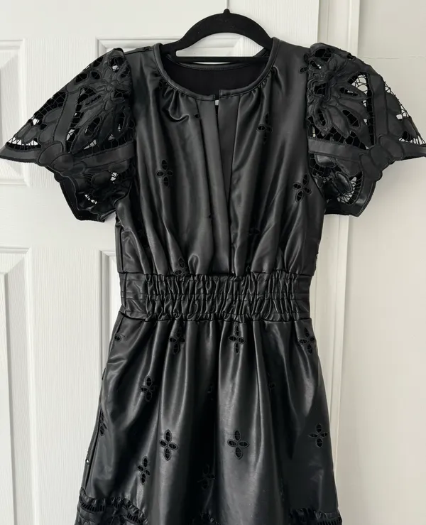 The Somerset Faux Leather Embroidered Cutwork Maxi Dress, Size XXS - Image 8